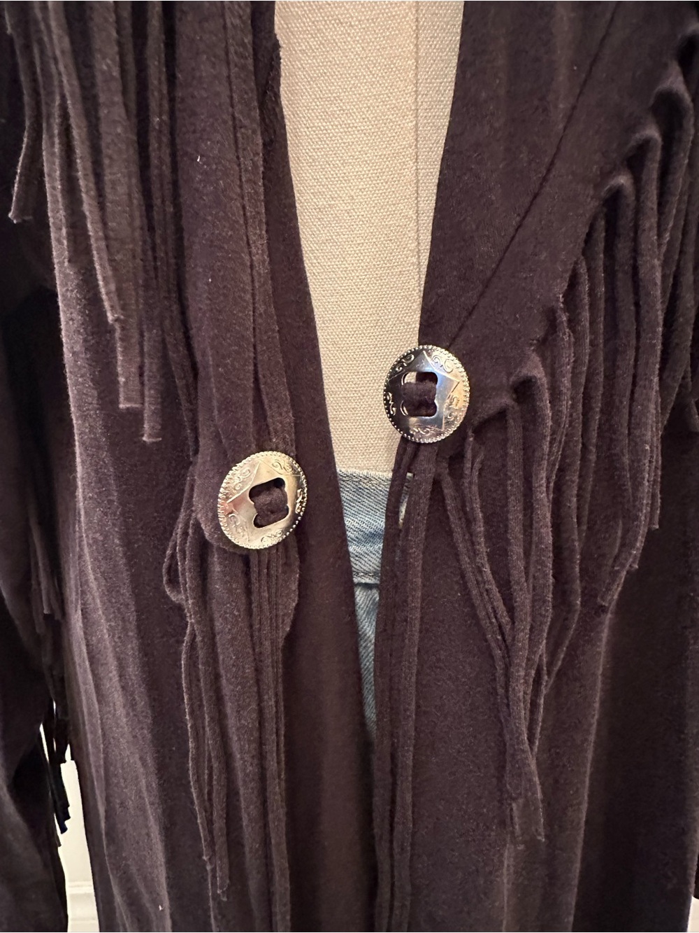 Wrangler Black Long Fringe Open-Front Cardigan - Picture 4 of 7
